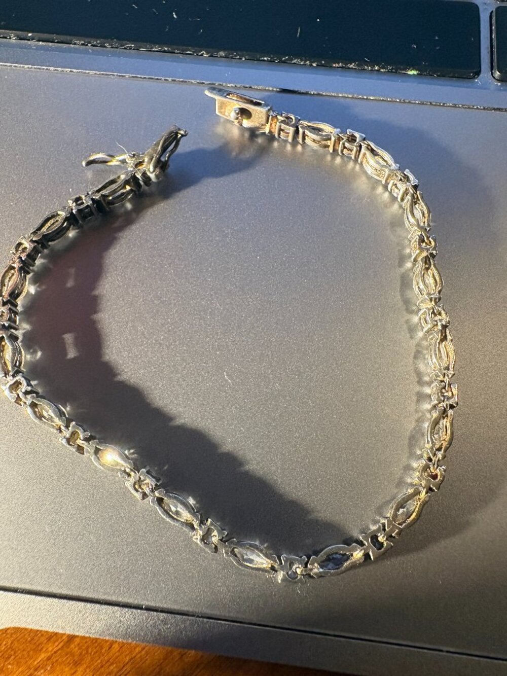 Sterling Silver Baguette Crystal Tennis Bracelet Hallmarked .925